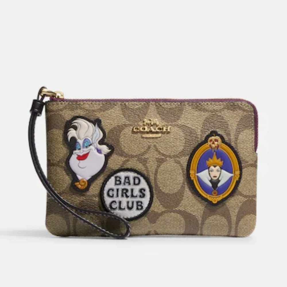 Disney X Coach Corner Zip Wristlet In Signature Canvas With Patches CC47…